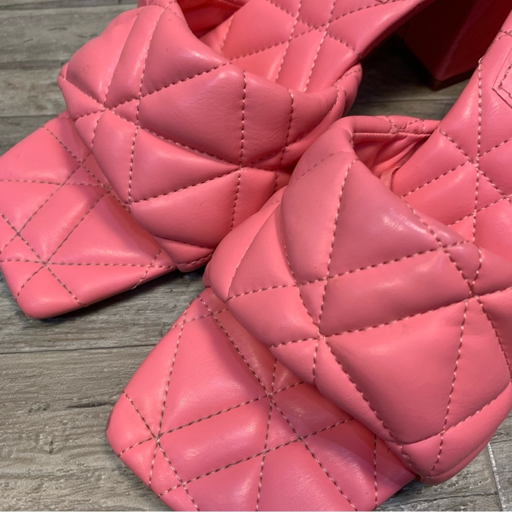 ZARA Quilted Vegan Leather Square Toe Block Heel Mules Shoes - Picture 4 of 11